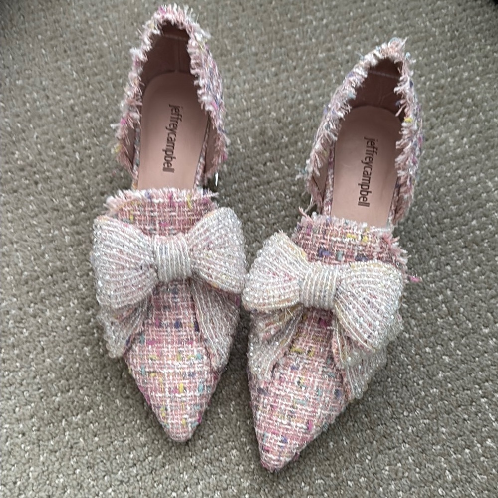 Jeffrey Campbell Pink and Cream Crystal Embellished Flats